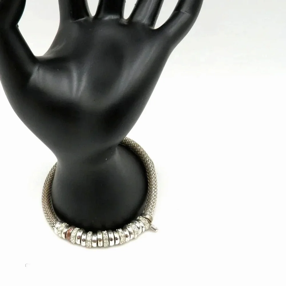 Silver Tone Mesh Chain‎ Bracelet Crystal Rhinestone Beads Charm Womens Fashion